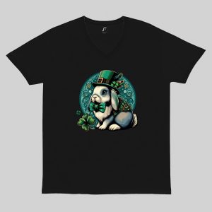 T-shirt noir col V homme vue de face Visuel Lapins I - Saint Patrick Col V Hommes / Lapin ~ Saint Patrick