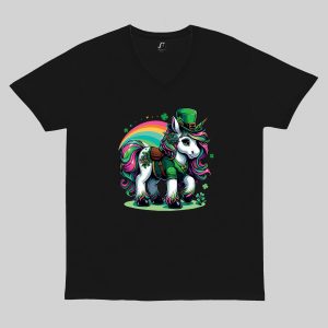 T-shirt noir col V homme vue de face Visuel Licornes I - Saint Patrick Col V Hommes / Licorne ~ Saint Patrick