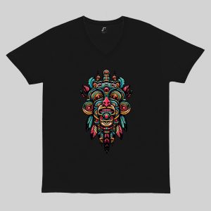 T-shirt noir col V homme vue de face Visuel Totems I - Spirituelles Zen Col V Hommes / Totem I ~ Spirituelles & Zen