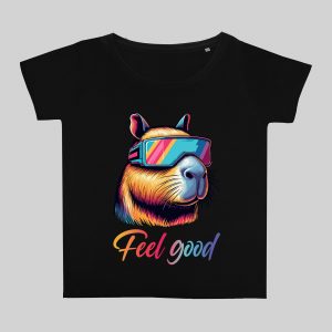 T-shirt noir col rond large femme vue de face Capybara lunettes futuristes I Col rond Femmes / Capybara ~ Colors Vibes