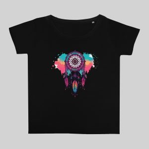 T-shirt noir col rond large femme vue de face Visuel Attrape rêves II - Spirituelles Zen Col rond Femmes / Attrape rêves II ~ Spirituelles & Zen