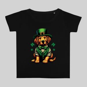 T-shirt noir col rond large femme vue de face Visuel Chiens I - Saint Patrick Col rond Femmes / Chien ~ Saint Patrick