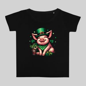 T-shirt noir col rond large femme vue de face Visuel Cochons I - Saint Patrick Col rond Femmes / Cochon ~ Saint Patrick