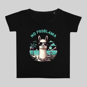 T-shirt noir col rond large femme vue de face Visuel Lamas I - Animaux Col rond Femmes / Lama I ~ Summers Vibes