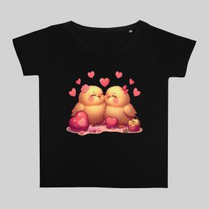 T-shirt noir col rond large femme vue de face Visuel Poussins I - Loves Col rond Femmes / Poussins ~ Loves