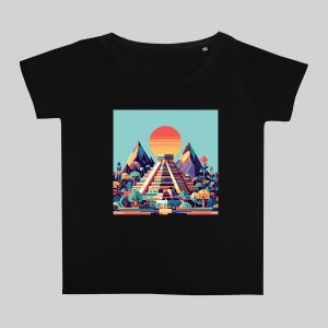 T-shirt noir col rond large femme vue de face Visuel Pyramides I - Spirituelles Zen Col rond Femmes / Pyramides I ~ Spirituelles & Zen