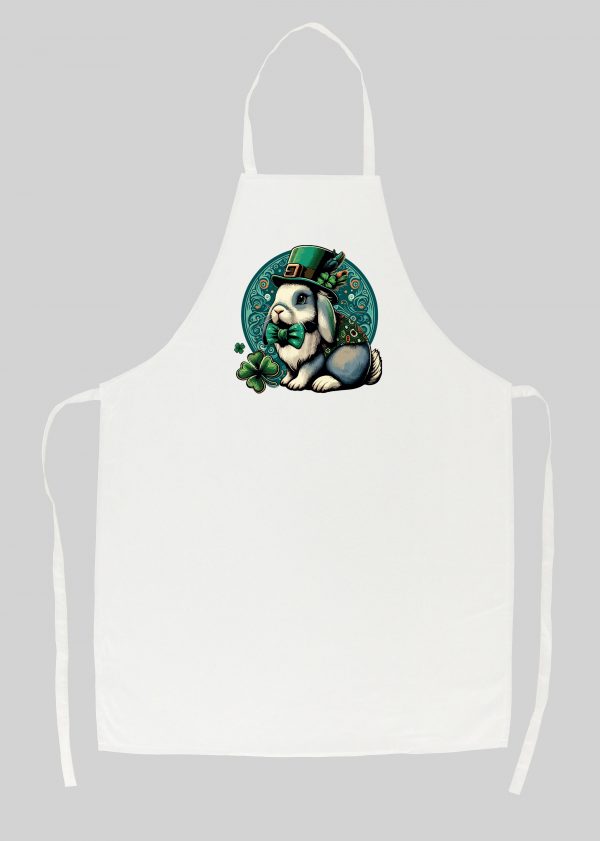 Tablier blanc vue de face Visuel Lapins I - Saint Patrick Tablier Lapin ~ Saint Patrick
