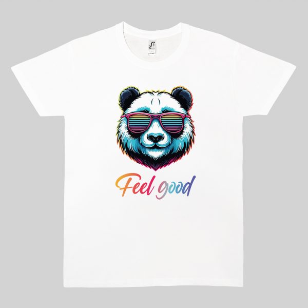 Tshirt blanc col rond homme vue de face Panda lunettes futuristes I Col rond Hommes / Panda ~ Colors Vibes
