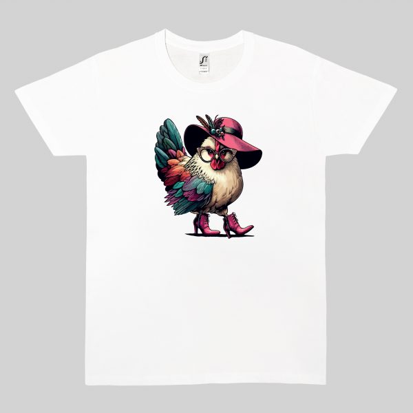 Tshirt blanc col rond homme vue de face Visuel Poules I - Humours Col rond Hommes / Poule I ~ Humours