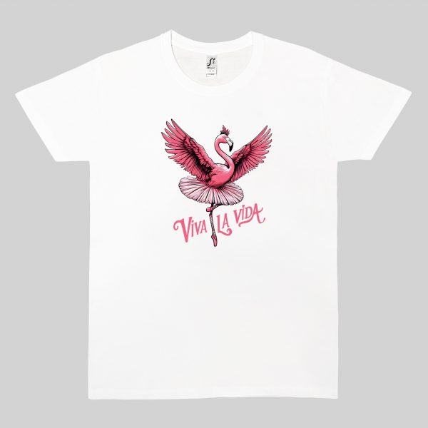 Tshirt blanc col rond homme vue de face Visuel animaux drôles I - Dances & fiestas Col rond Hommes / Flamant rose ~ Danses & Fiestas