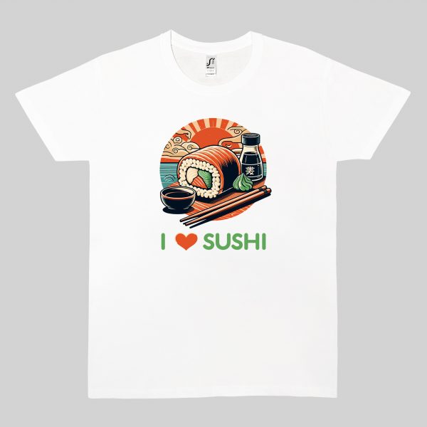 Tshirt blanc col rond homme vue de face Visuel sushis III - Asia Col rond Hommes / Sushis III ~ Asia