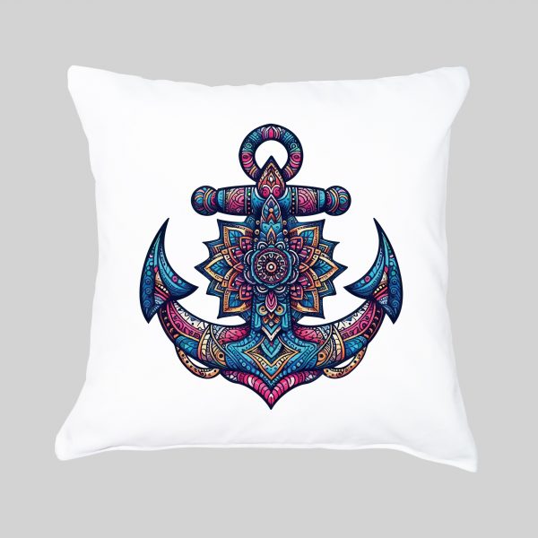 Coussin blanc vue de face Ancre Mandala I Housse de coussin Ancre ~ Mandala
