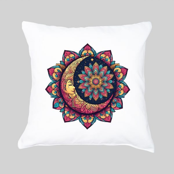 Coussin blanc vue de face Lune mandala II Housse de coussin Lune II ~ Mandala