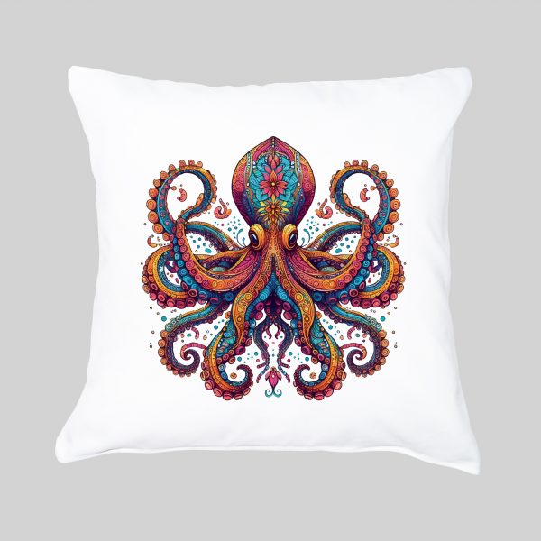Coussin blanc vue de face Pieuvre Mandala I Housse de coussin Pieuvre ~ Mandala