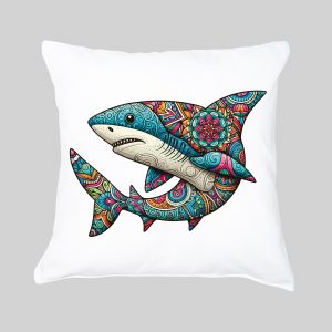 Coussin blanc vue de face Requin Mandala I Housse de coussin Requin ~ Mandala