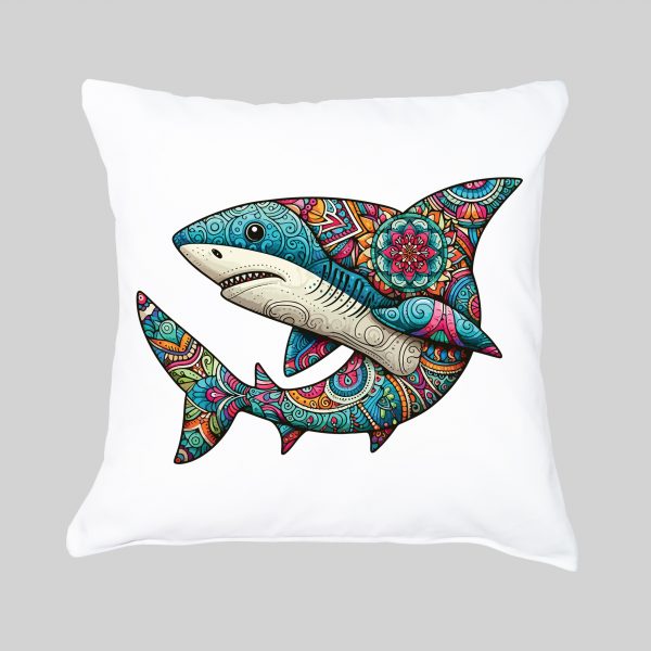 Coussin blanc vue de face Requin Mandala I Housse de coussin Requin ~ Mandala