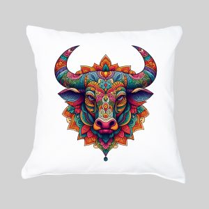Coussin blanc vue de face Taureau Mandala I Housse de coussin Taureau ~ Mandala