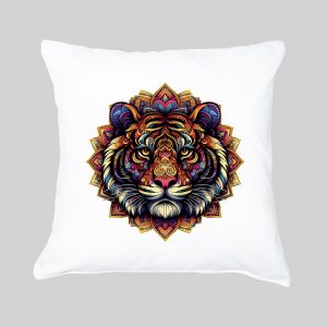 Coussin blanc vue de face Tigre Mandala I Housse de coussin Tigre ~ Mandala