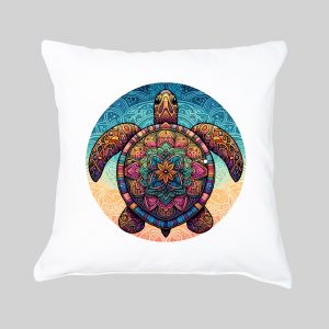 Coussin blanc vue de face Tortue mandala I Housse de coussin Tortue ~ Mandala