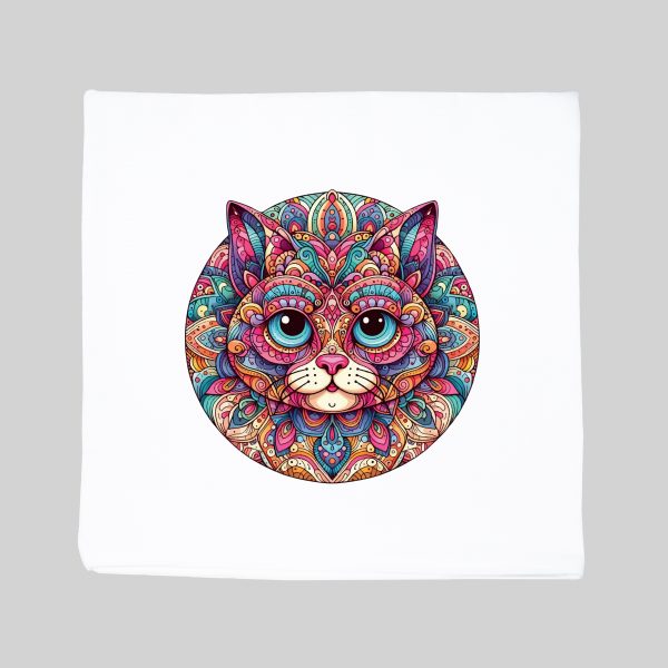 Housse de coussin blanc vue de face Chat Mandala I Housse de coussin Chat ~ Mandala