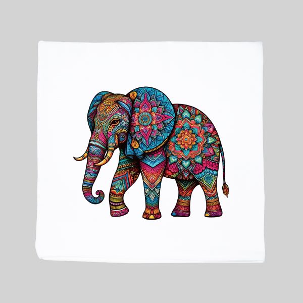 Housse de coussin blanc vue de face Elephant Mandala I Housse de coussin Eléphant ~ Mandala