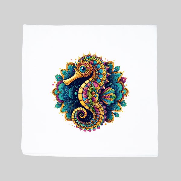 Housse de coussin blanc vue de face Hippocampe Mandala I Housse de coussin Hippocampe ~ Mandala