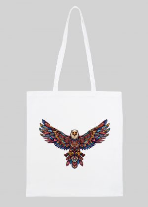Masque sac tote bag blanc vue de face Aigle Mandala I Tote Bag Aigle ~ Mandala