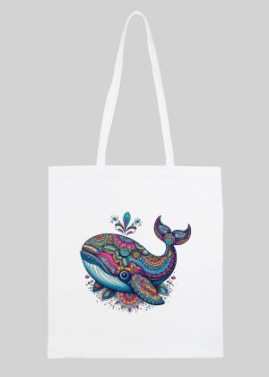 Masque sac tote bag blanc vue de face Baleine Mandala I Tote Bag Baleine ~ Mandala