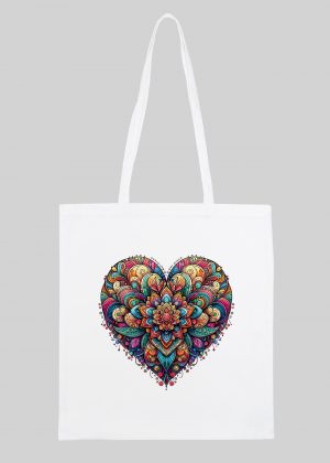 Masque sac tote bag blanc vue de face Coeur mandala I Tote Bag Coeur ~ Mandala