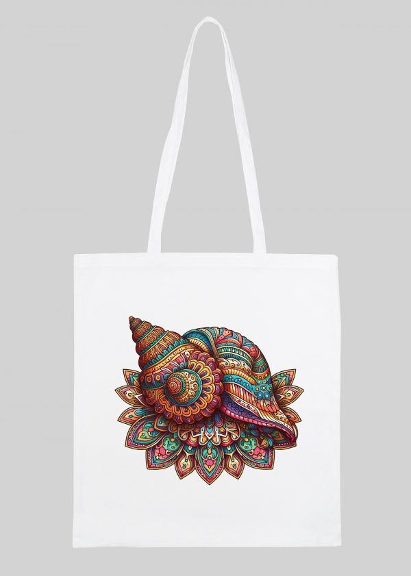 Masque sac tote bag blanc vue de face Coquillage mandala I Tote Bag Coquillage ~ Mandala