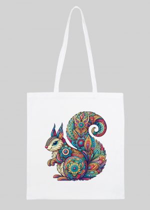 Masque sac tote bag blanc vue de face Ecureuil Mandala I Tote Bag Ecureuil ~ Mandala