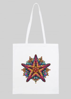 Masque sac tote bag blanc vue de face Etoile mandala I Tote Bag Etoile ~ Mandala