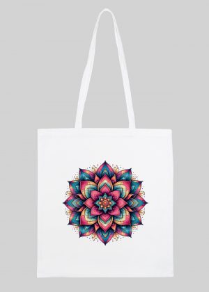 Masque sac tote bag blanc vue de face Fleurs Mandala I Tote Bag Fleurs ~ Mandala