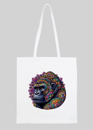 Masque sac tote bag blanc vue de face Gorille Mandala I Tote Bag Gorille ~ Mandala