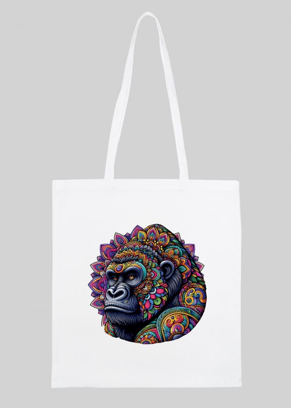 Masque sac tote bag blanc vue de face Gorille Mandala I Tote Bag Gorille ~ Mandala