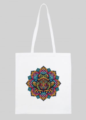 Masque sac tote bag blanc vue de face Grenouille Mandala I Tote Bag Grenouille ~ Mandala