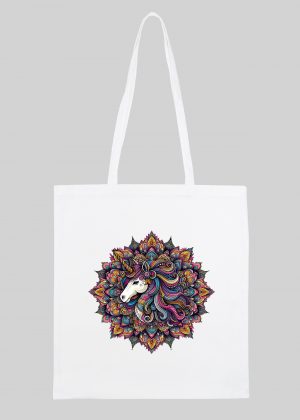 Masque sac tote bag blanc vue de face Licorne Mandala I Tote Bag Licorne ~ Mandala