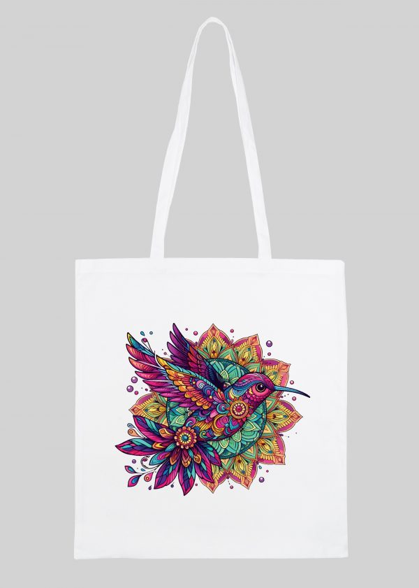 Masque sac tote bag blanc vue de face Oiseaux Mandala I Tote Bag Oiseaux ~ Mandala
