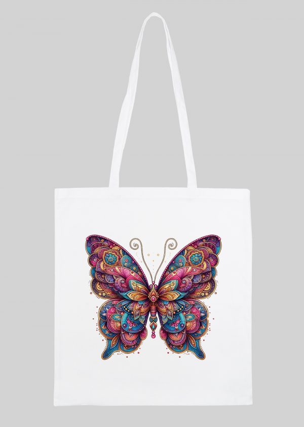 Masque sac tote bag blanc vue de face Papillon Mandala I Tote Papillon I ~ Mandala