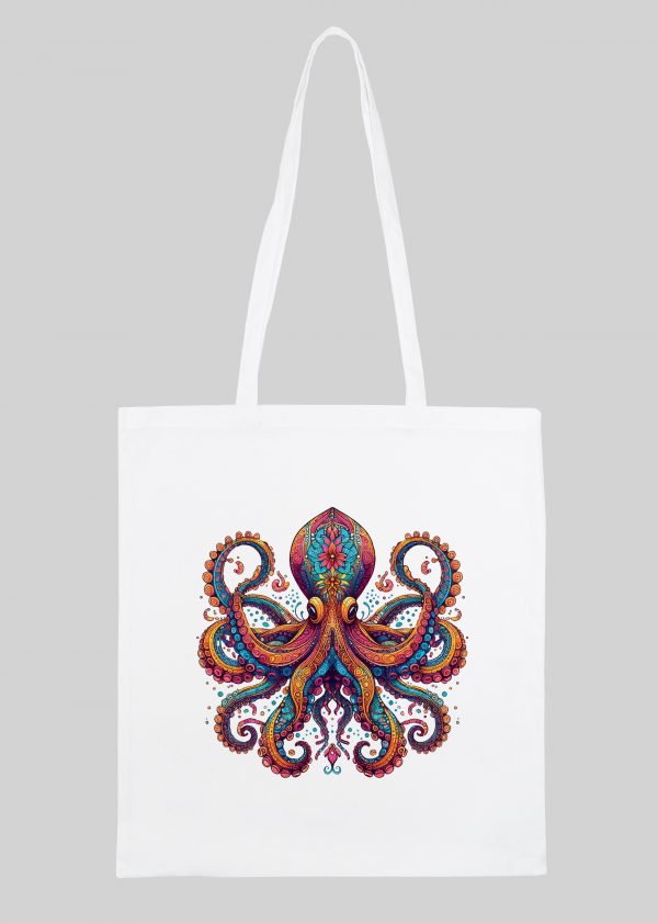 Masque sac tote bag blanc vue de face Pieuvre Mandala I Tote Bag Pieuvre ~ Mandala