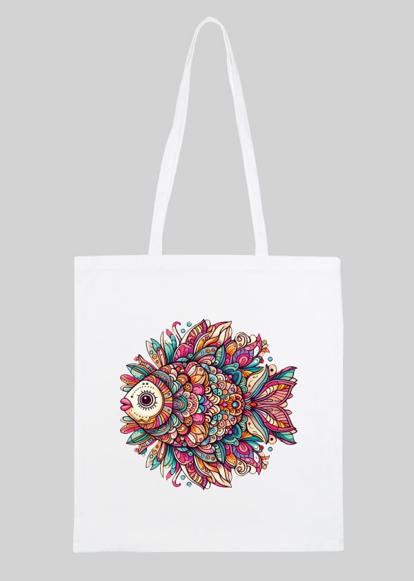 Masque sac tote bag blanc vue de face Poisson Mandala I Tote Bag Poisson ~ Mandala