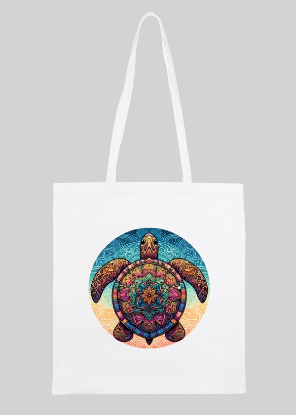 Masque sac tote bag blanc vue de face Tortue mandala I Tote Tortue ~ Mandala