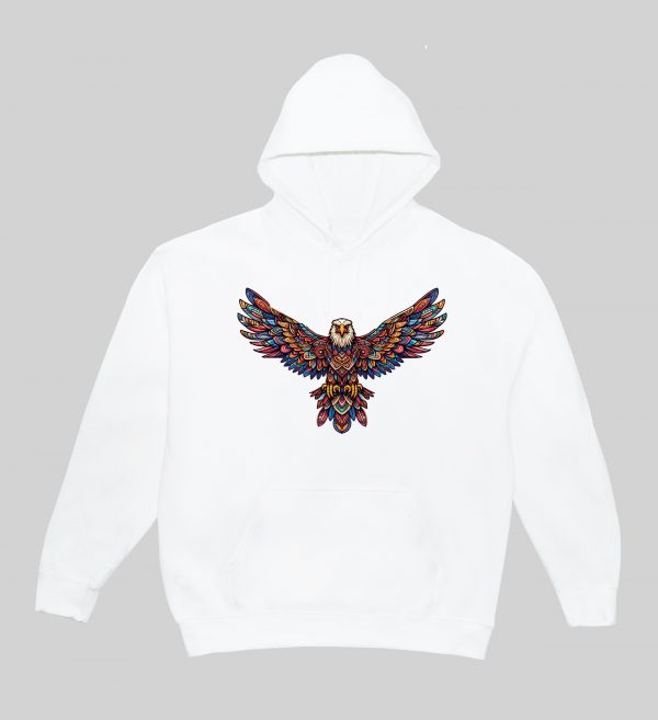 Sweets blanc capuche adultes vue de face Aigle Mandala I Sweats à capuche Unisexe Adultes / Aigle ~ Mandala