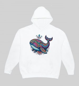 Sweets blanc capuche adultes vue de face Baleine Mandala I Sweats à capuche Unisexe Adultes / Baleine ~ Mandala