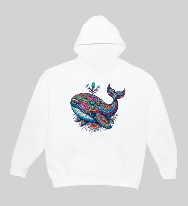Sweets blanc capuche adultes vue de face Baleine Mandala I Sweats à capuche Unisexe Adultes / Baleine ~ Mandala