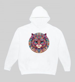 Sweets blanc capuche adultes vue de face Chat Mandala I Sweats à capuche Unisexe Adultes / Chat ~ Mandala