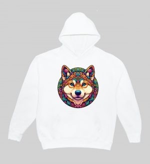 Sweets blanc capuche adultes vue de face Chien Mandala I Sweats à capuche Unisexe Adultes / Chien ~ Mandala