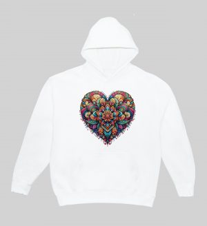 Sweets blanc capuche adultes vue de face Coeur mandala I Sweats à capuche Unisexe Adultes / Coeur ~ Mandala