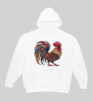 Sweets blanc capuche adultes vue de face Coq Mandala I Sweats à capuche Unisexe Adultes / Coq ~ Mandala