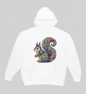 Sweets blanc capuche adultes vue de face Ecureuil Mandala I Sweats à capuche Unisexe Adultes /Ecureuil ~ Mandala